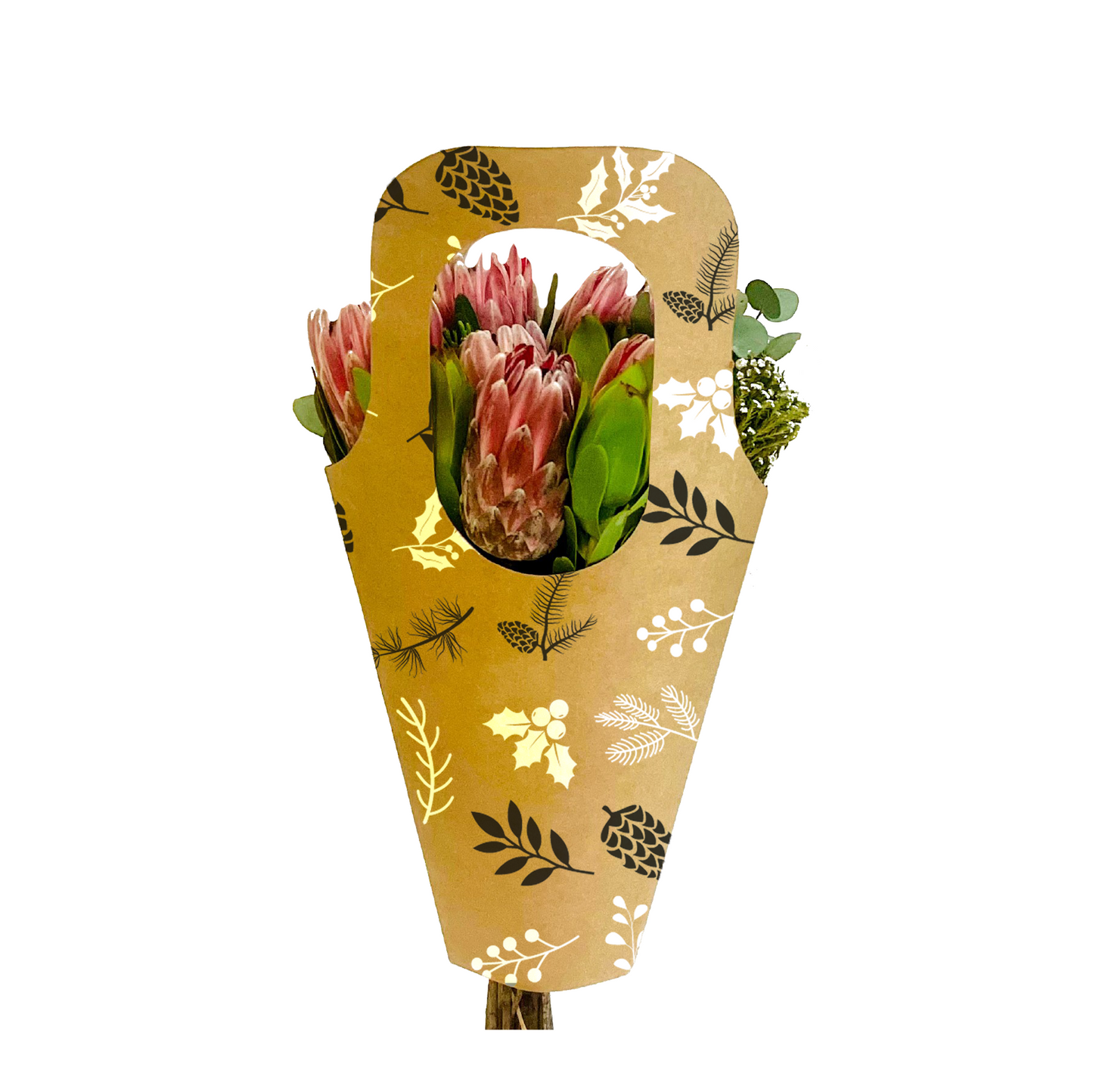 Sac de transport pour bouquet 1 - Pomme de pin N&B (lot de 20)