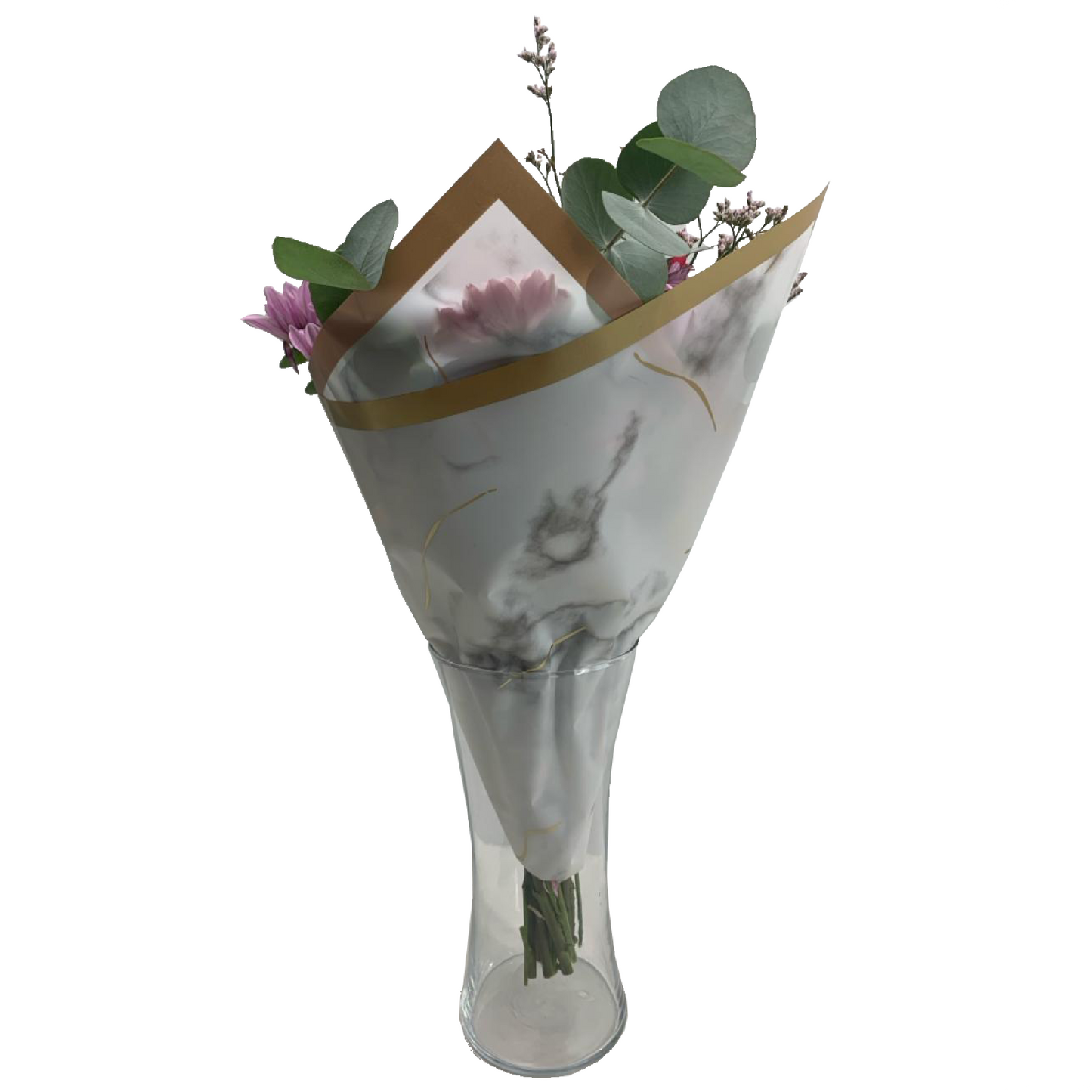 Emballage cellophane pour fleurs : Marbre blanc et doré (paquet de 20)