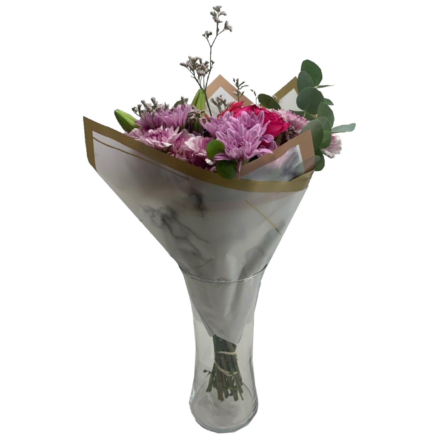 Emballage cellophane pour fleurs : Marbre blanc et doré (paquet de 20)