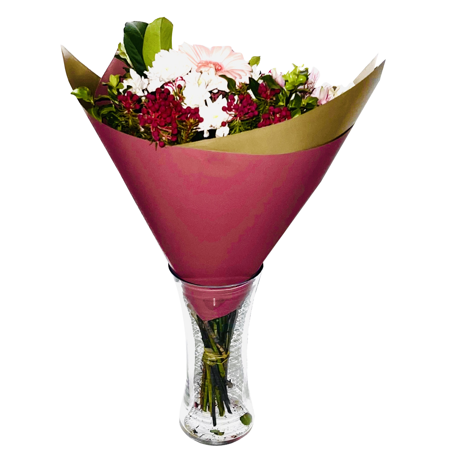Emballage cellophane pour fleurs : deux tons rouge et or (paquet de 20)