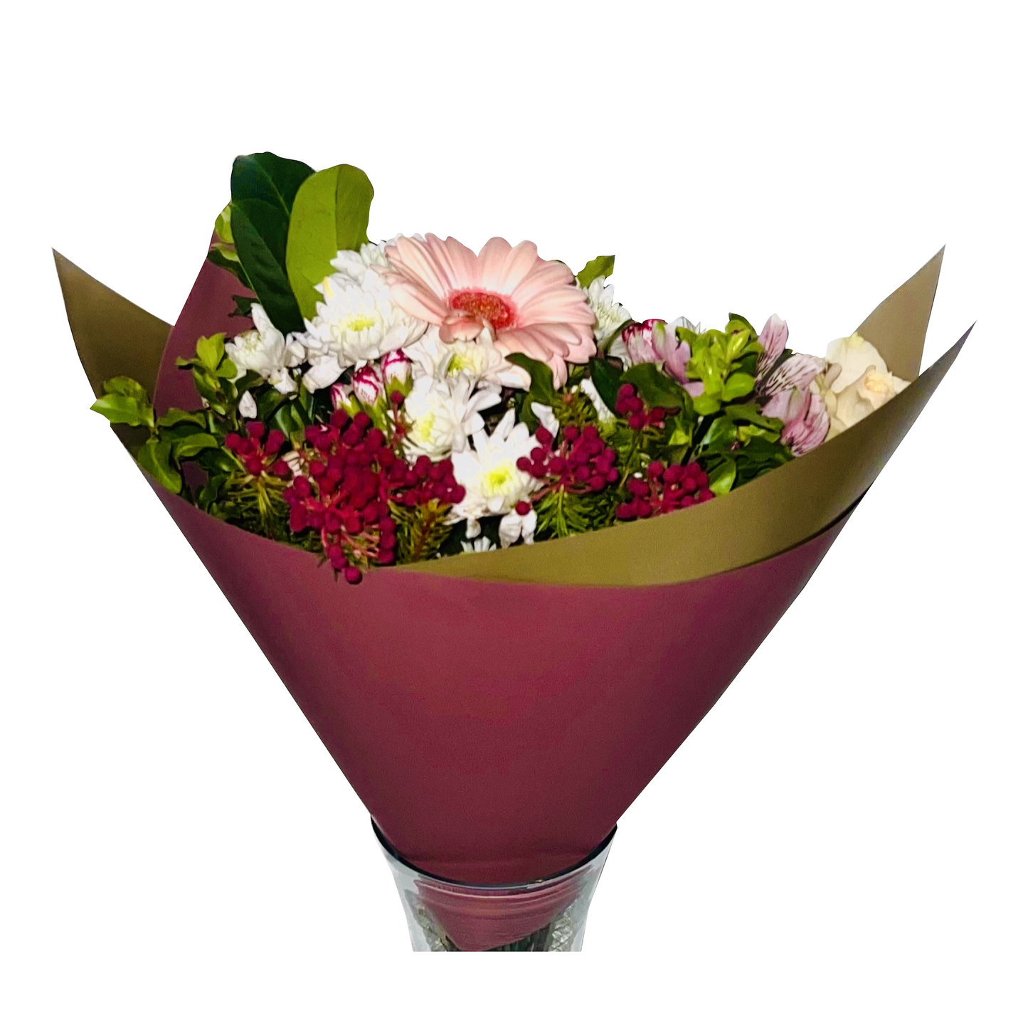 Emballage cellophane pour fleurs : deux tons rouge et or (paquet de 20)