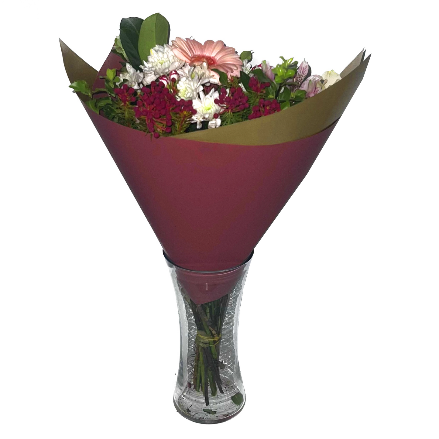 Emballage cellophane pour fleurs : Cardinal bicolore et doré (paquet de 20)