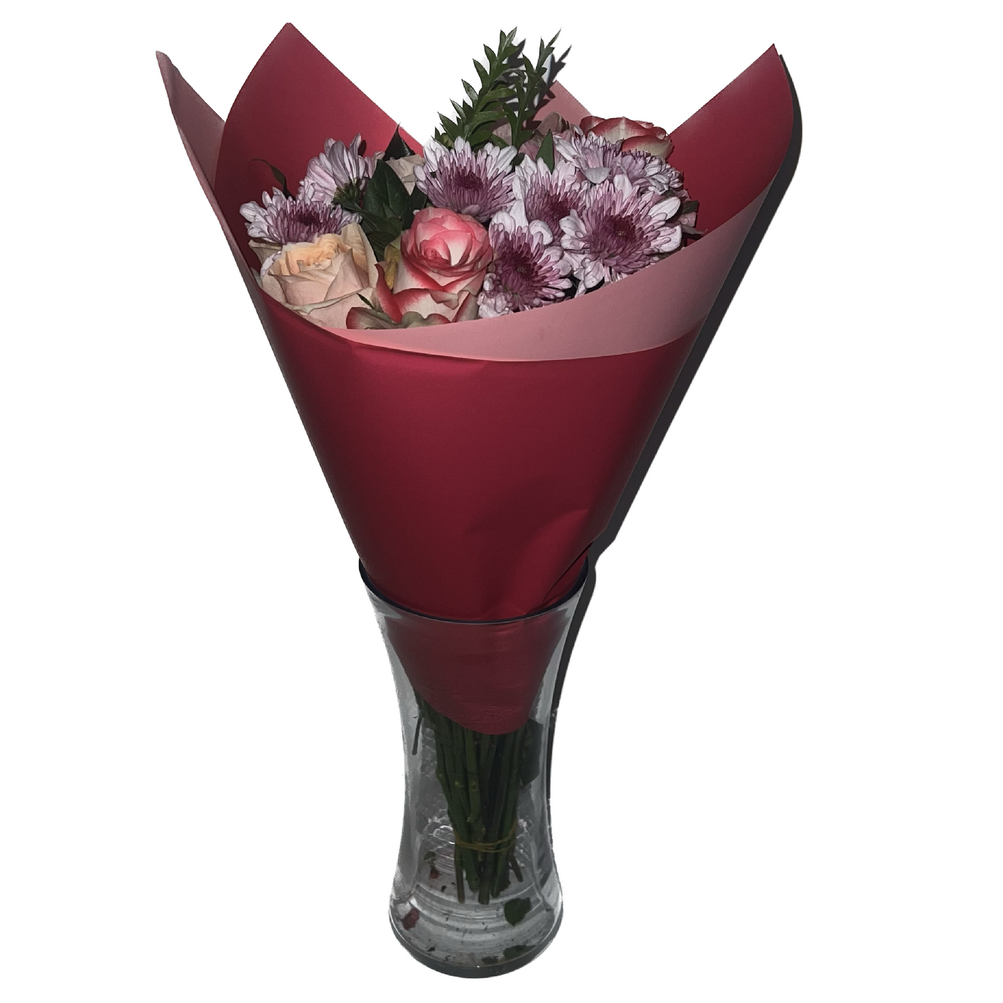 Emballage cellophane pour fleurs : rose framboise bicolore et rose clair (paquet de 20)