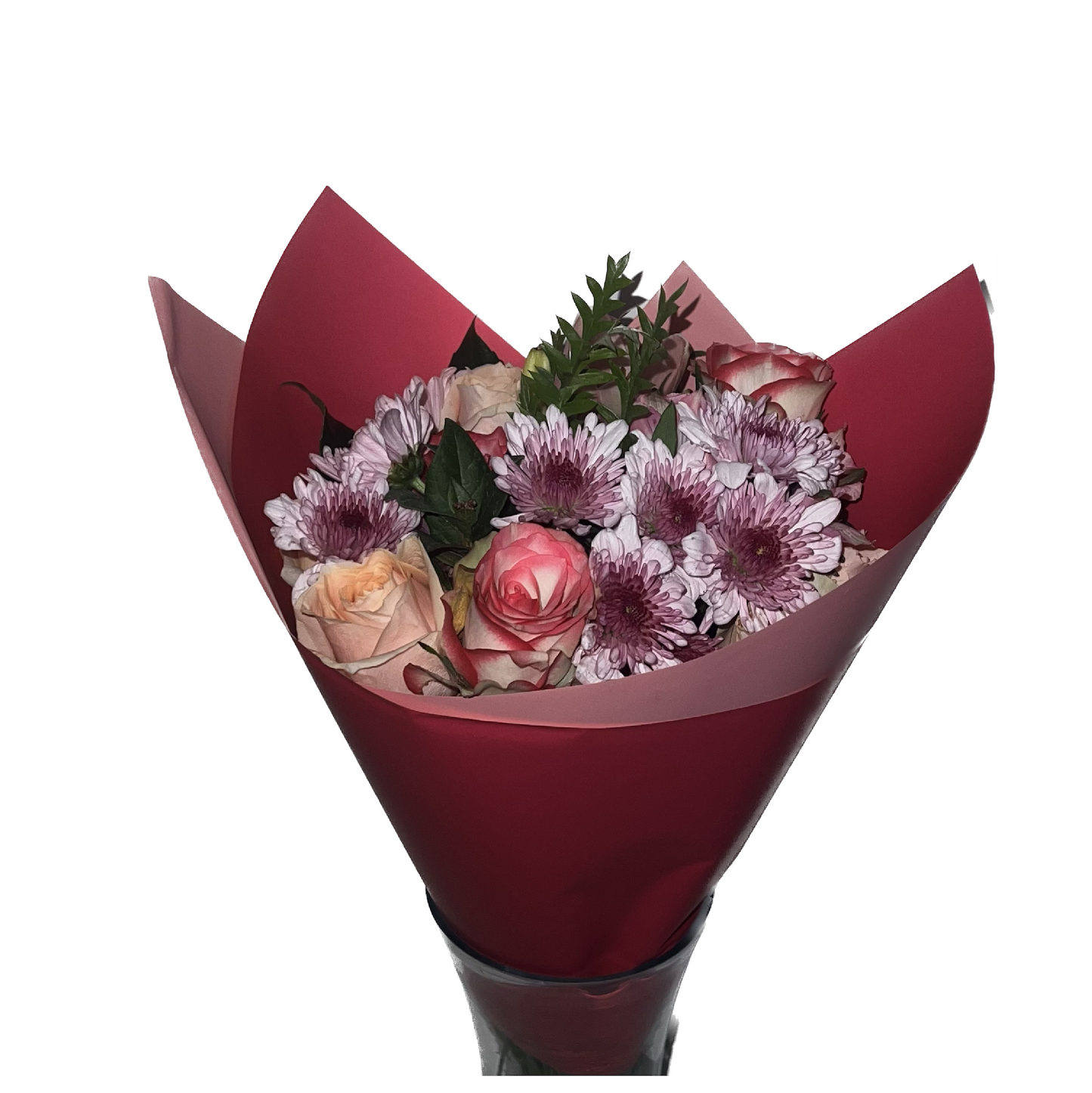 Emballage cellophane pour fleurs : rose framboise bicolore et rose clair (paquet de 20)