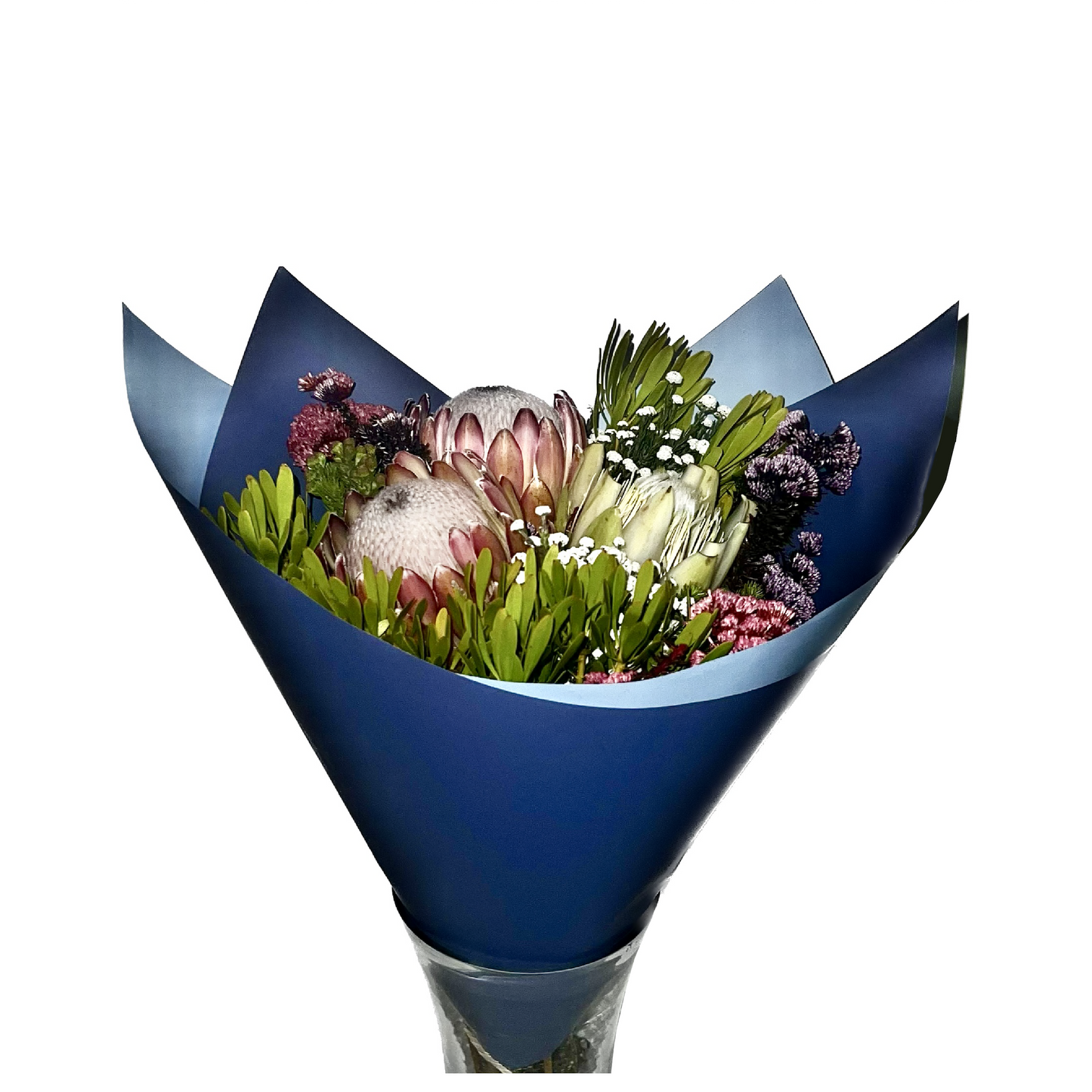 Emballage cellophane pour fleurs : bleu foncé et bleu clair bicolores (paquet de 20)