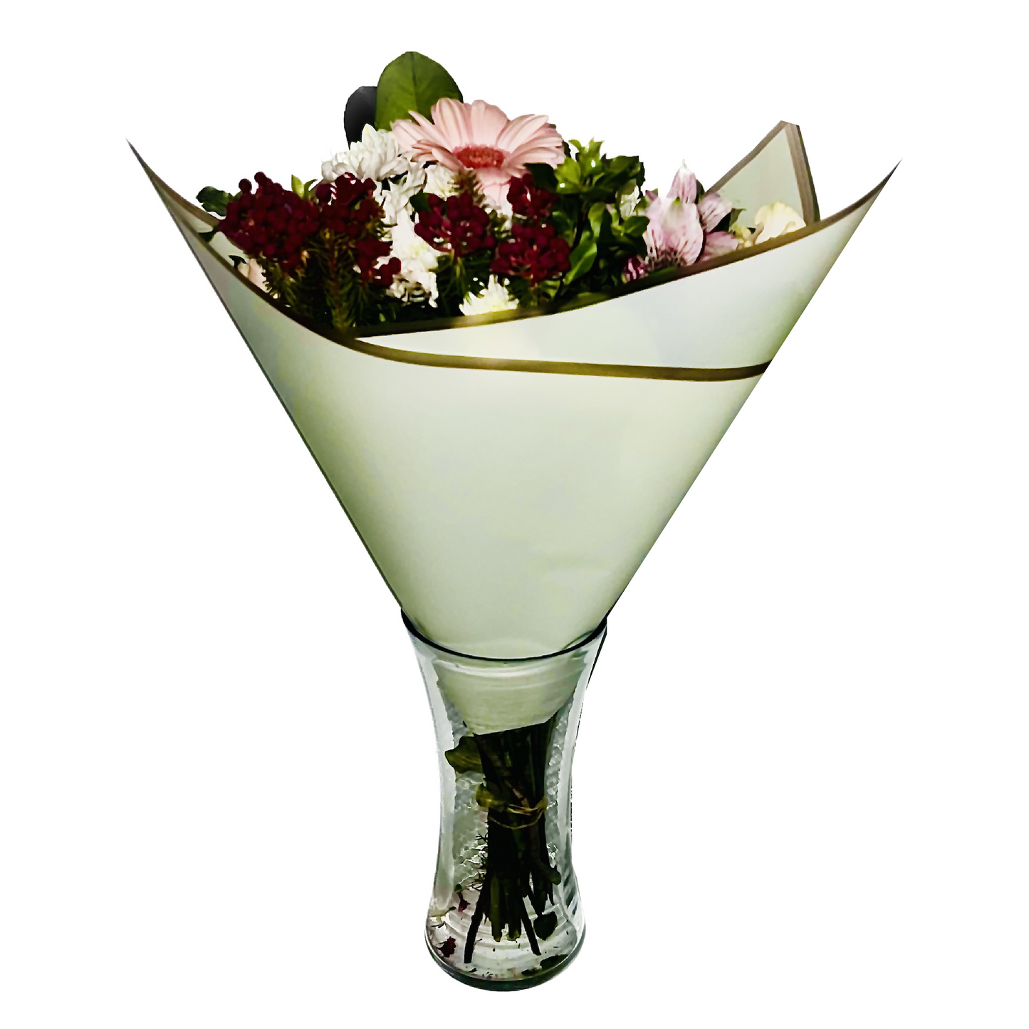 Emballage cellophane pour fleurs : jaune avec bordure dorée (paquet de 20)