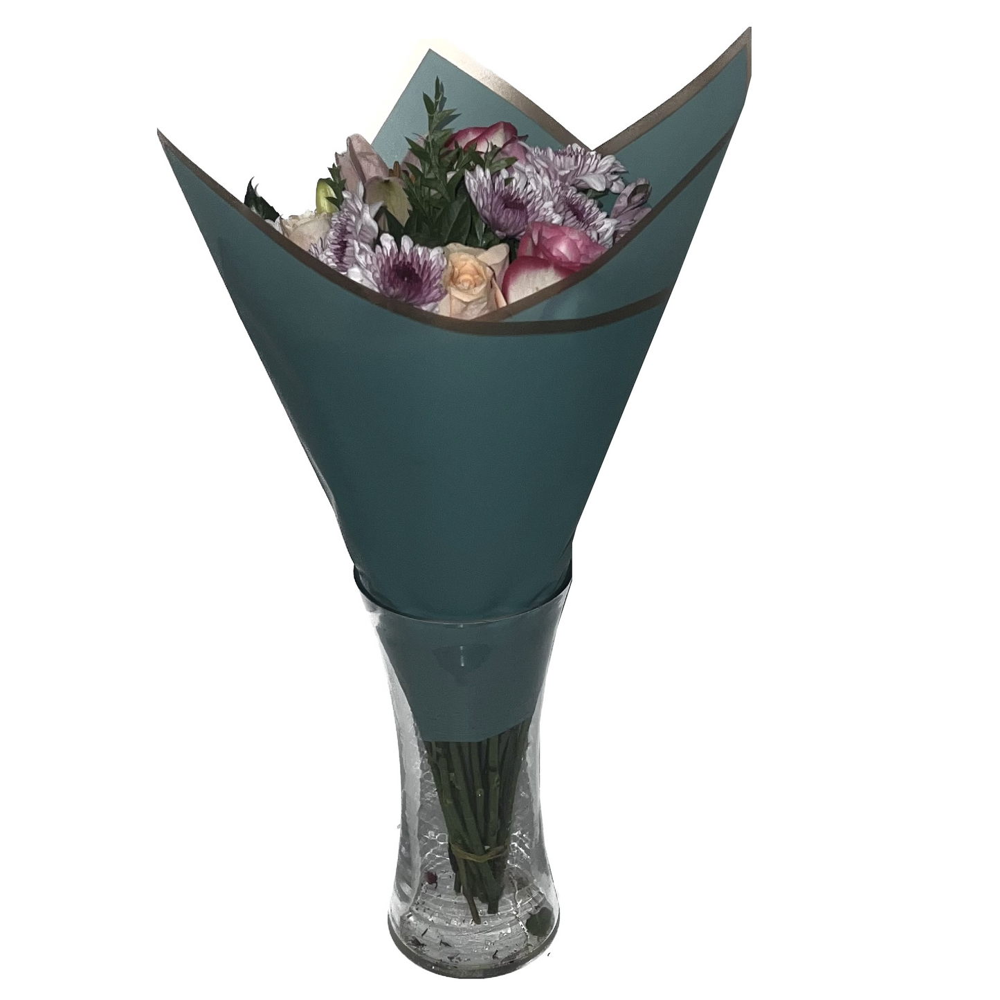 Cellophane Flower Wrap: Semi Transparent Dark Turquoise With Gold Border (Pack of 20)