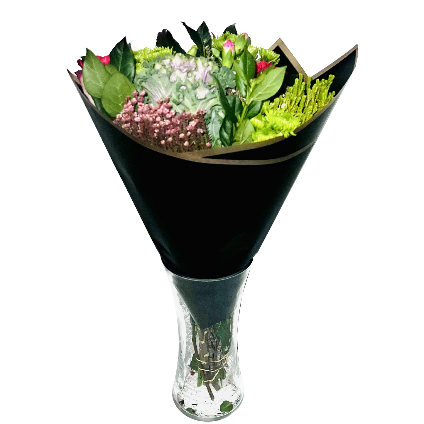 Emballage cellophane pour fleurs : semi-transparent, noir uni avec bordure dorée (paquet de 20)