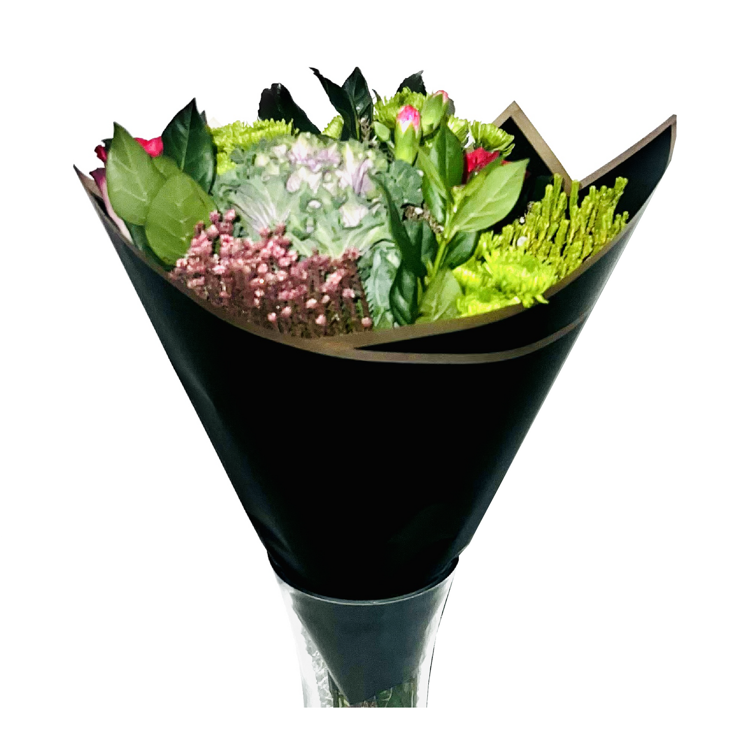 Emballage cellophane pour fleurs : semi-transparent, noir uni avec bordure dorée (paquet de 20)