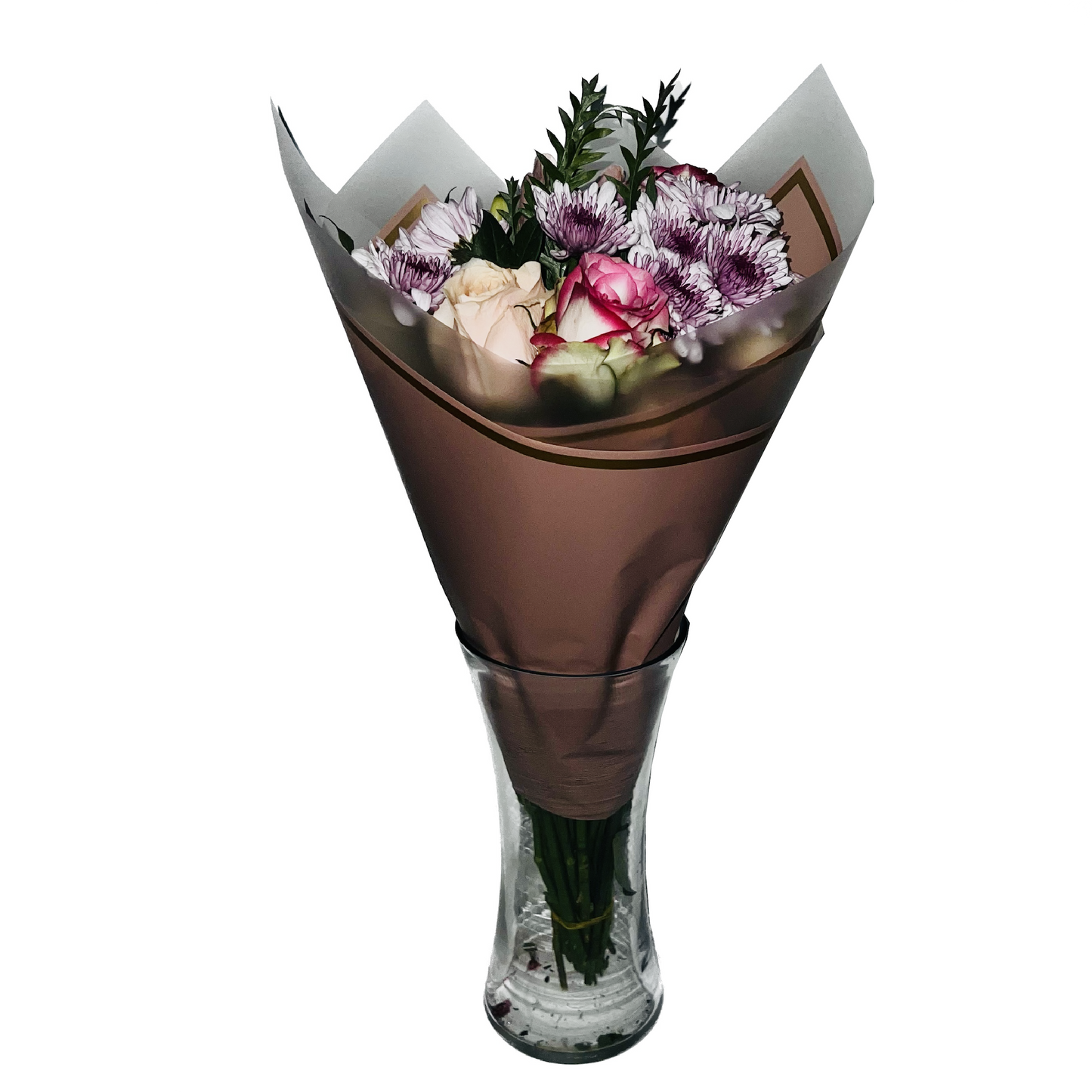 Papier cellophane pour fleurs : rose poudré transparent avec bordure dorée (paquet de 20)