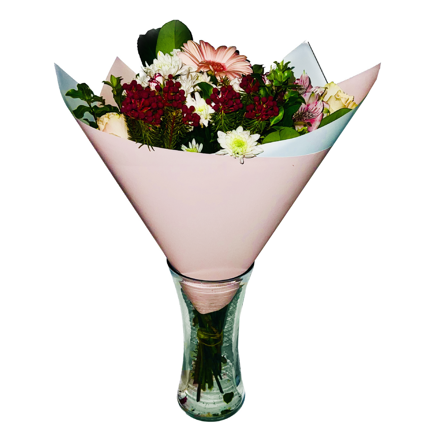Emballage cellophane pour fleurs : bicolore rose clair et blanc (paquet de 20)