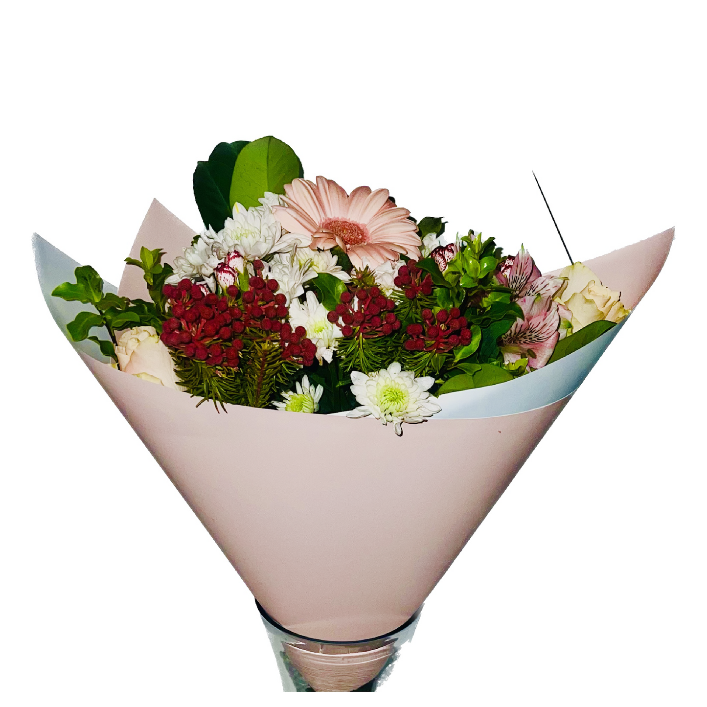 Emballage cellophane pour fleurs : bicolore rose clair et blanc (paquet de 20)