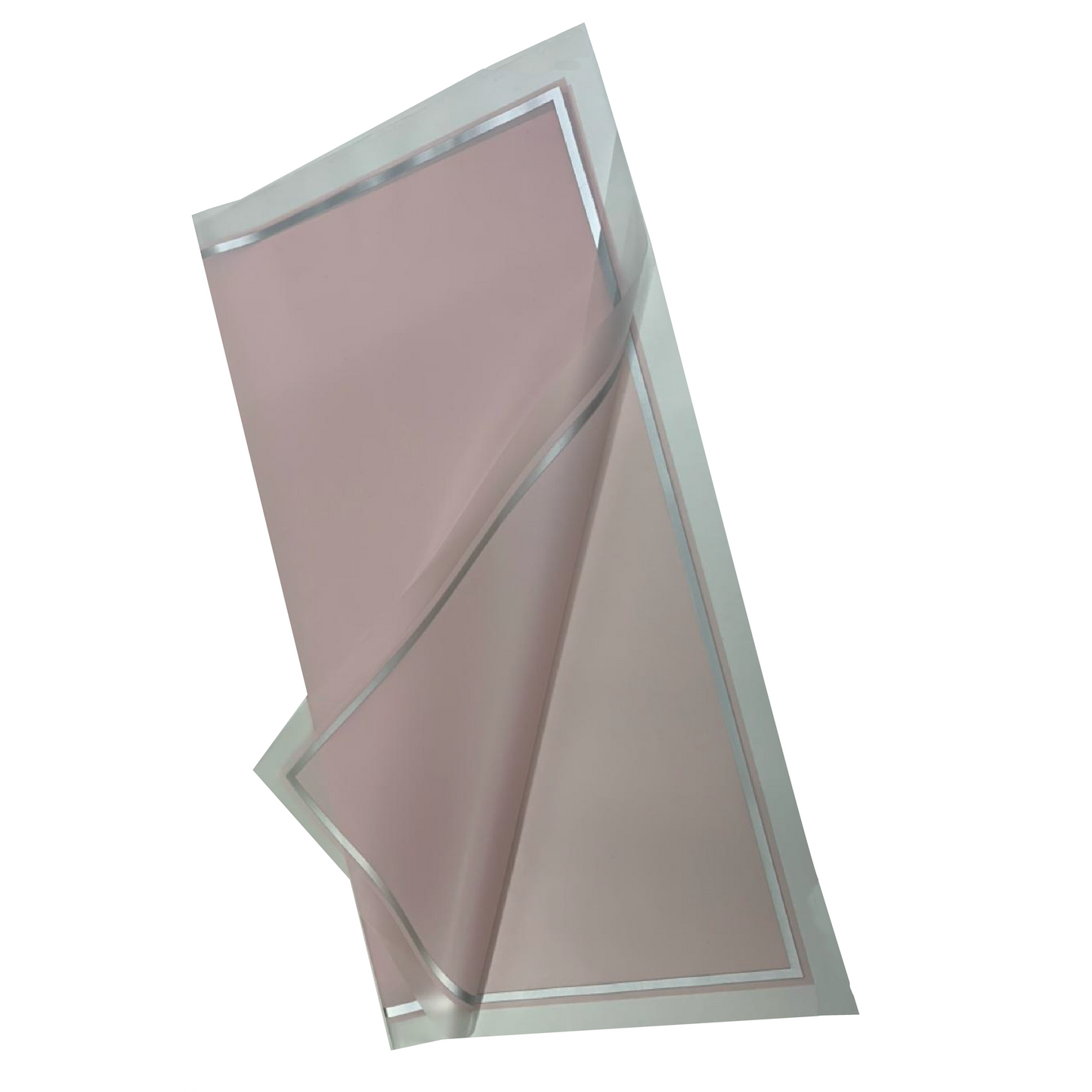 Emballage cellophane pour fleurs : rose clair transparent avec bordure givrée et bordure argentée (paquet de 20)