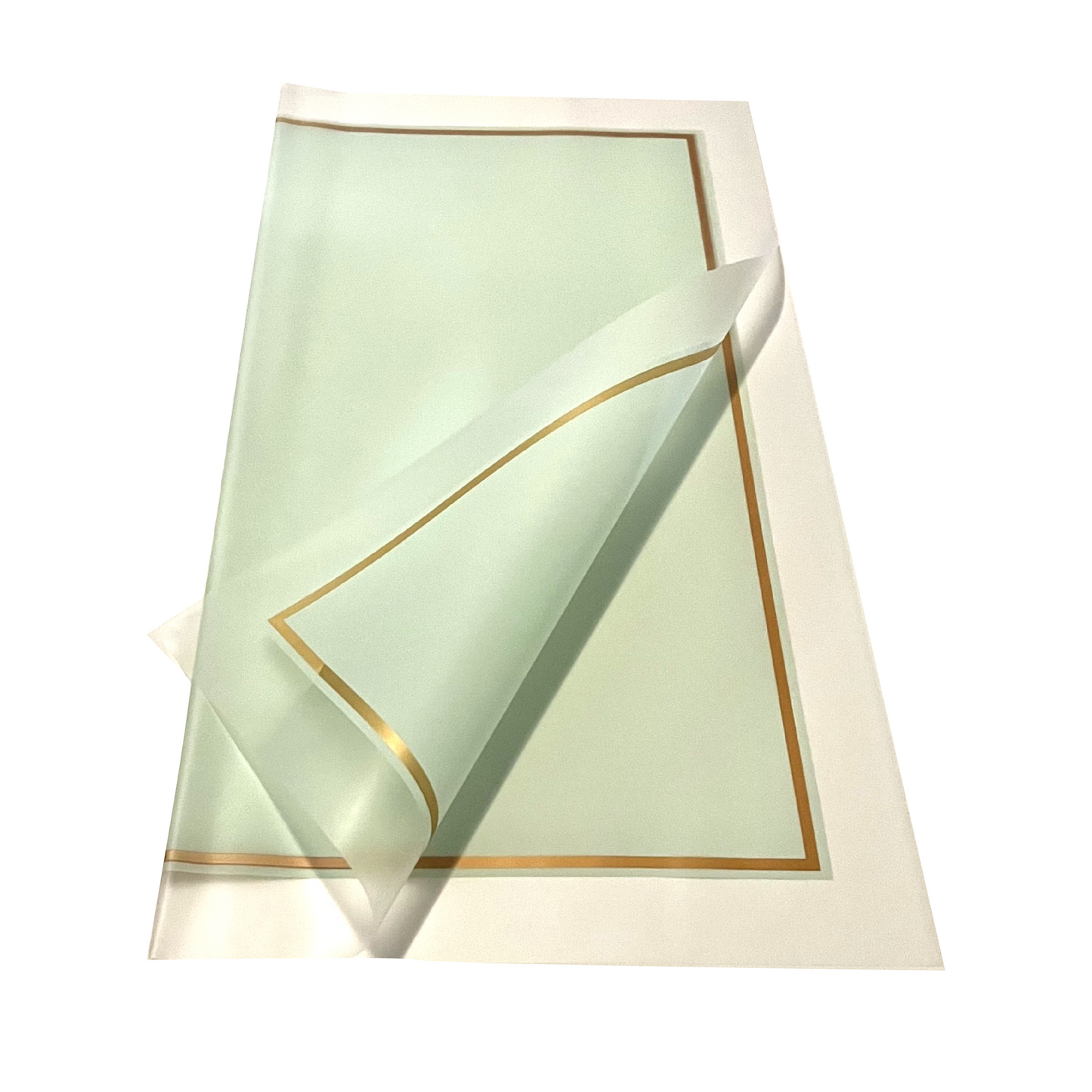 Emballage cellophane pour fleurs : turquoise transparent avec bordure givrée et bordure dorée (paquet de 20)