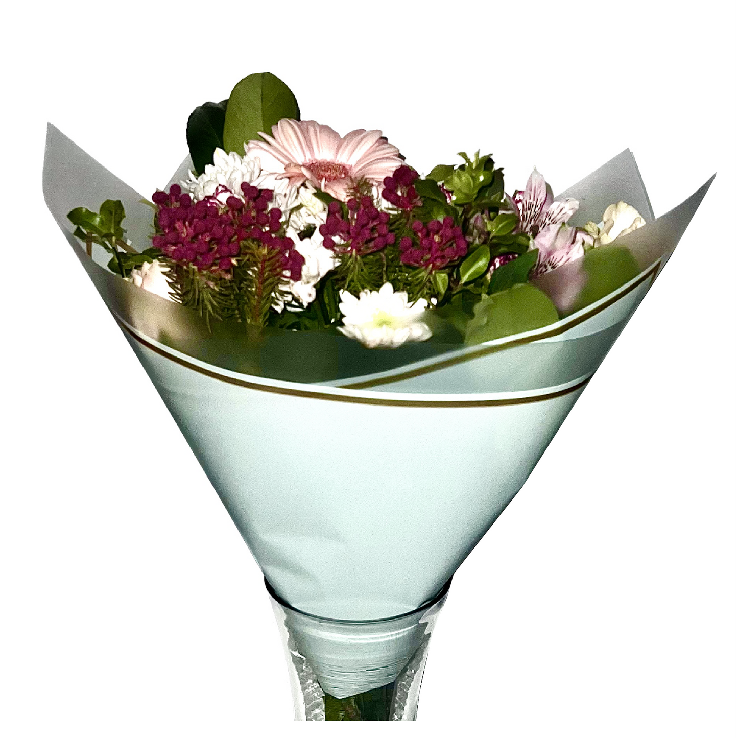 Emballage cellophane pour fleurs : turquoise transparent avec bordure givrée et bordure dorée (paquet de 20)