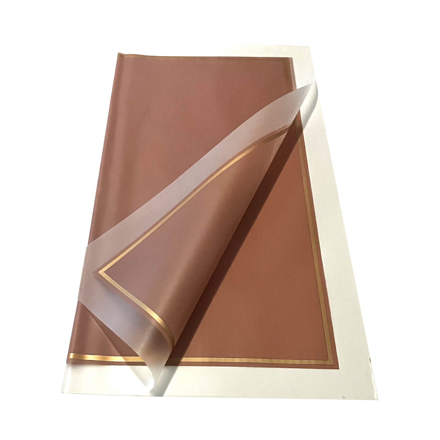 Cellophane Flower Wrap: Transparent Dusty Pink With Frosted Border & Gold Trim (Pack of 20)