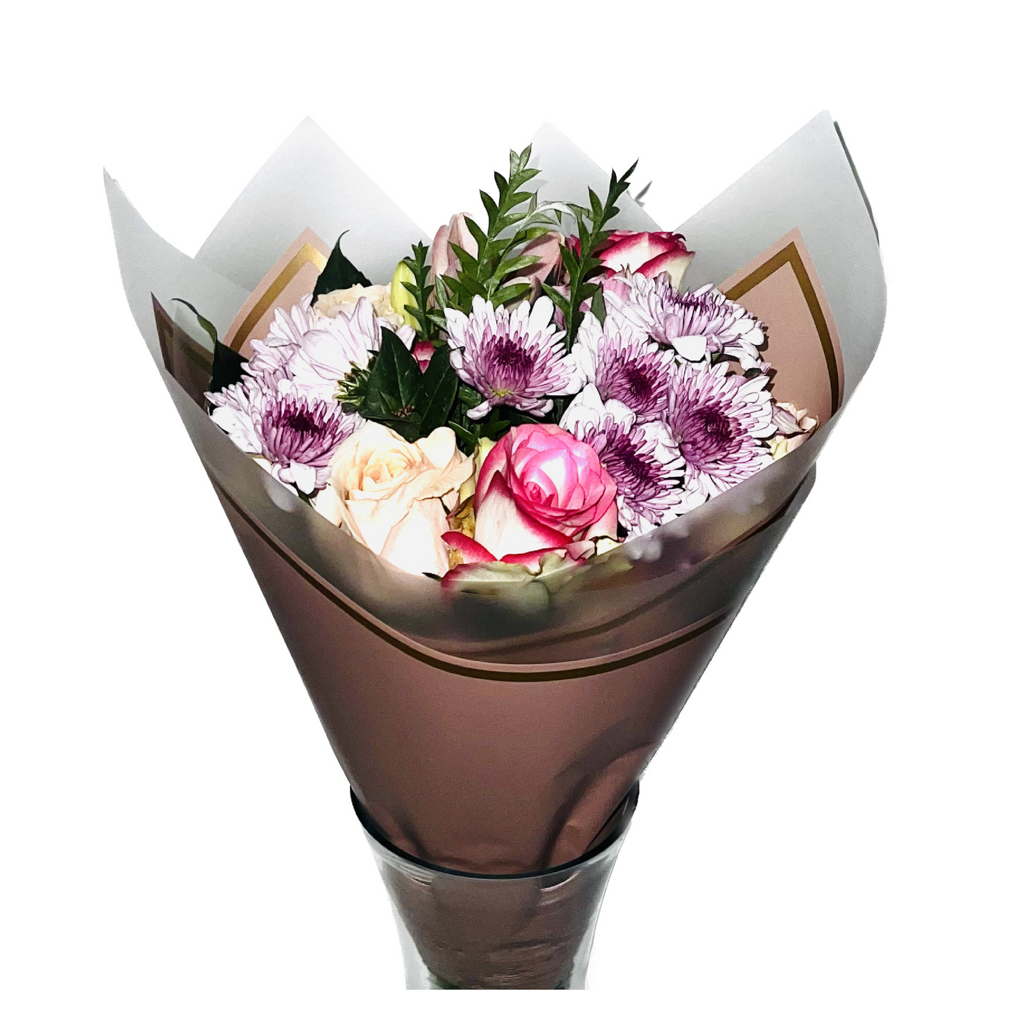 Cellophane Flower Wrap: Transparent Dusty Pink With Frosted Border & Gold Trim (Pack of 20)