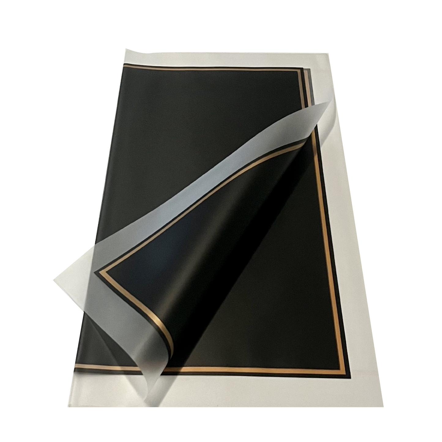 Emballage de fleurs en cellophane : noir semi-transparent avec bordure givrée et bordure dorée (paquet de 20)