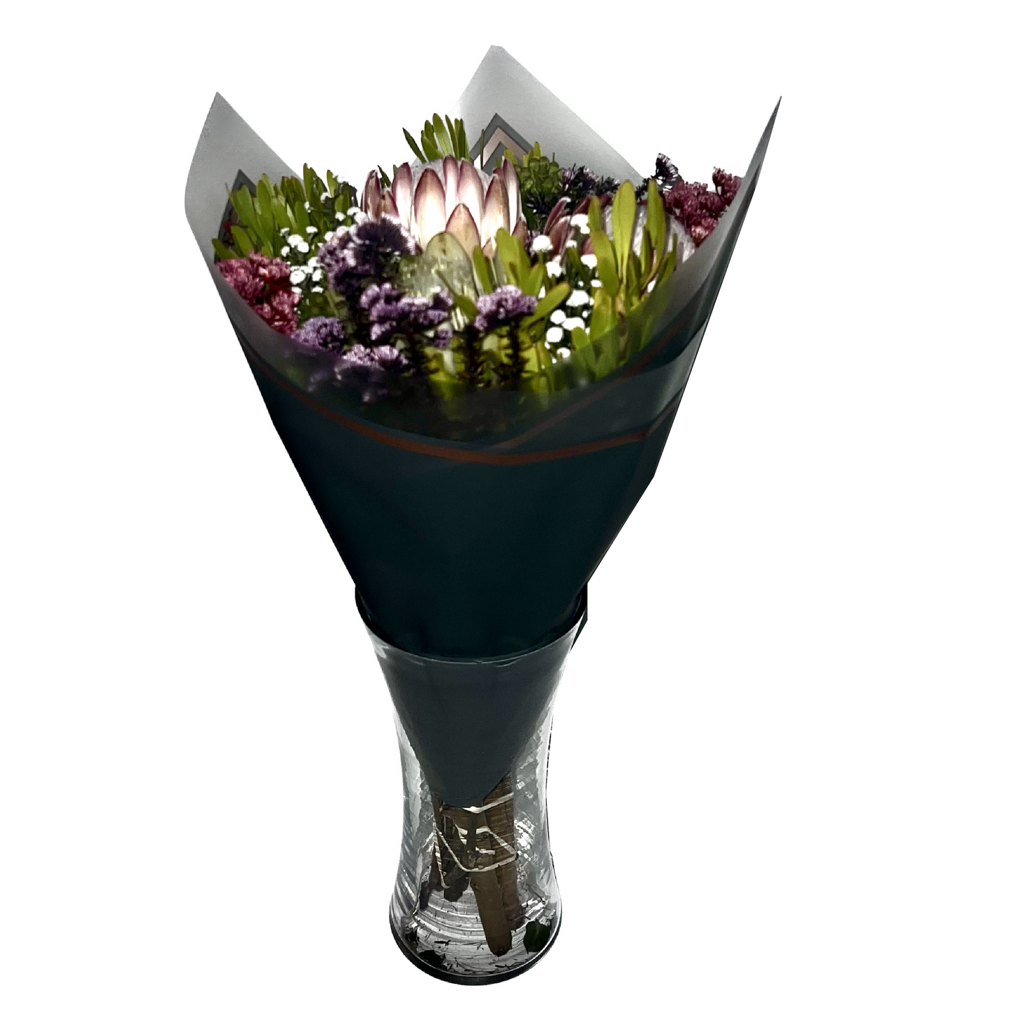 Emballage cellophane pour fleurs : gris transparent avec bordure givrée et bordure or rose (paquet de 20)