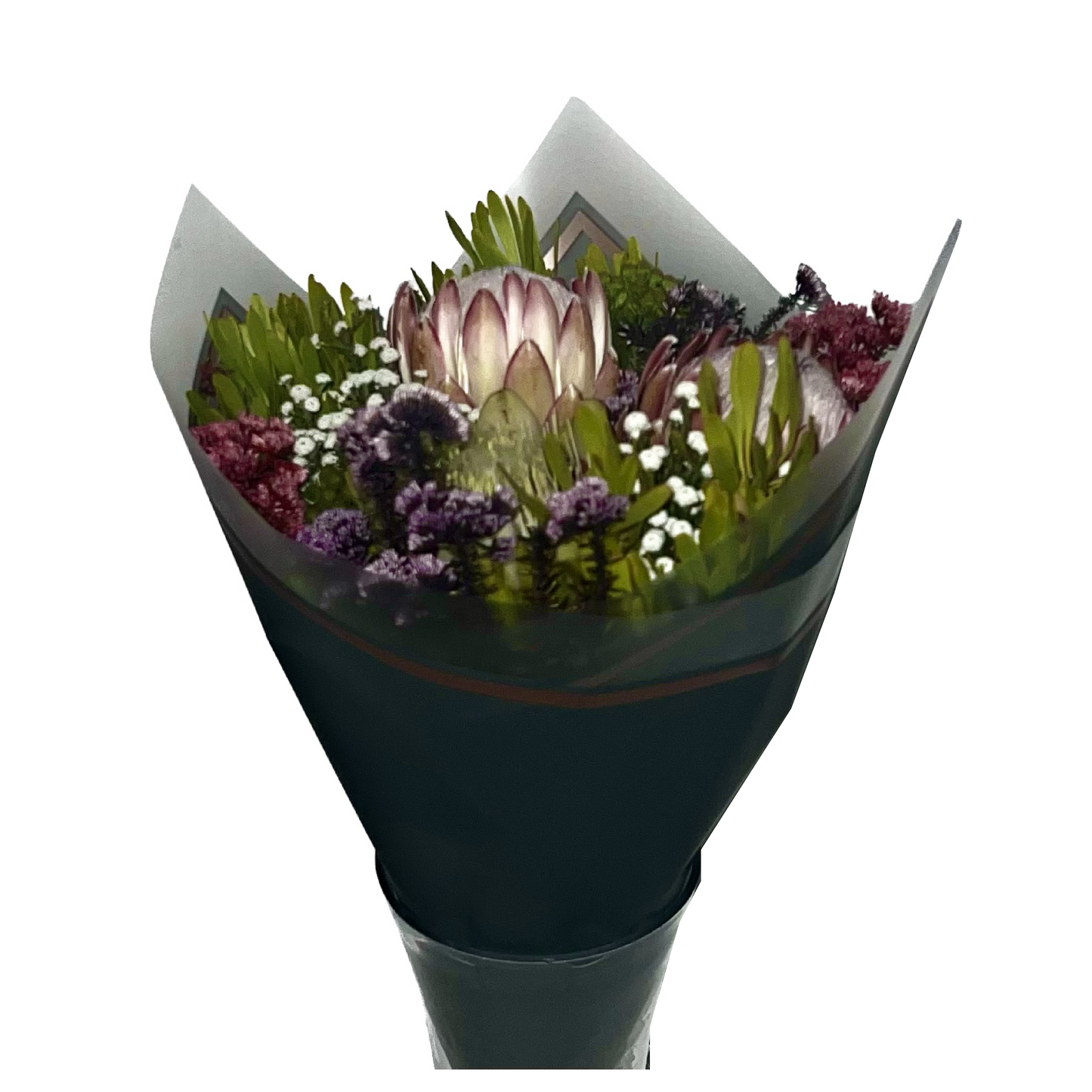 Emballage cellophane pour fleurs : gris transparent avec bordure givrée et bordure or rose (paquet de 20)