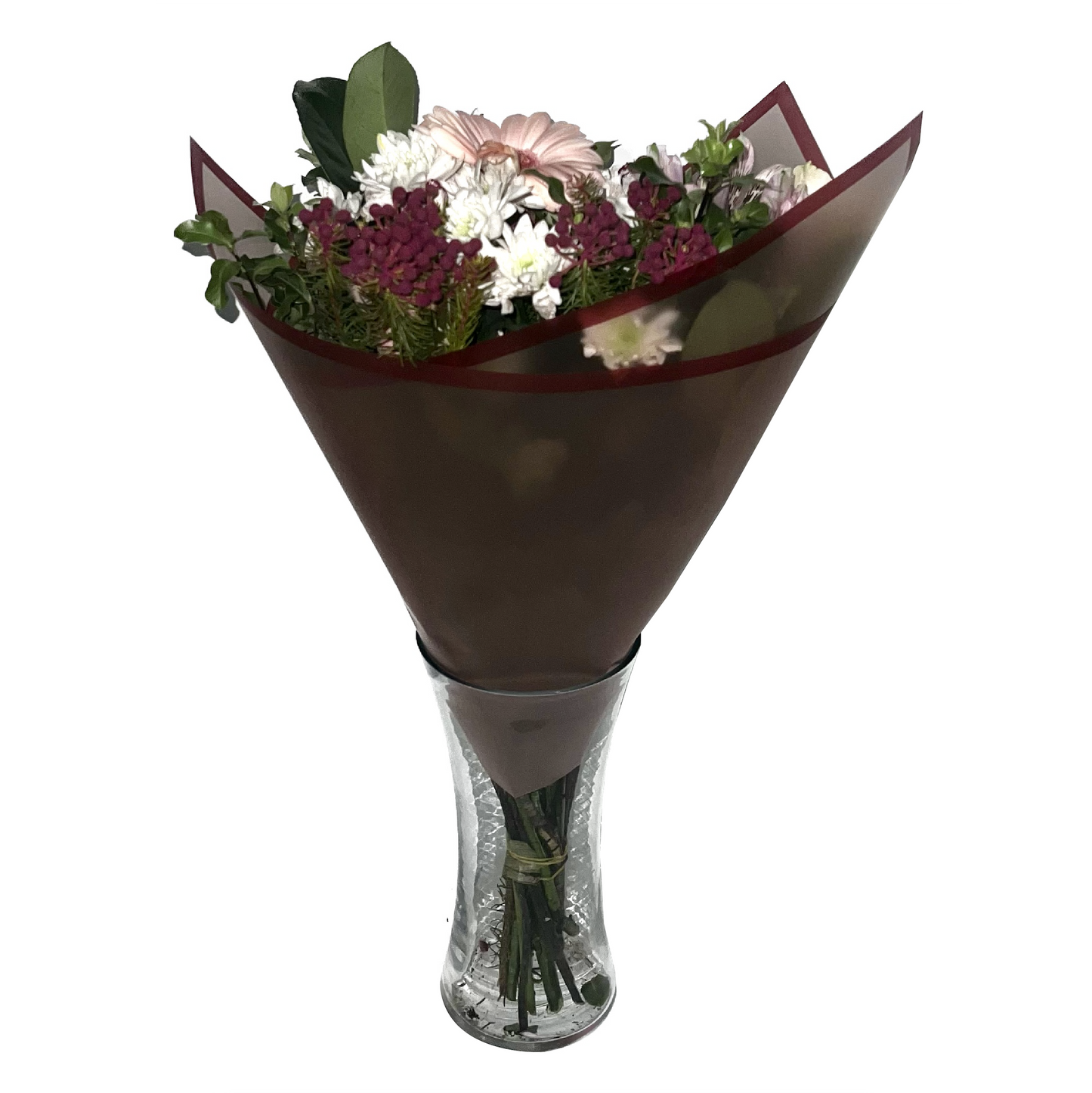 Emballage cellophane pour fleurs : rouge transparent avec bordure rouge (paquet de 20)