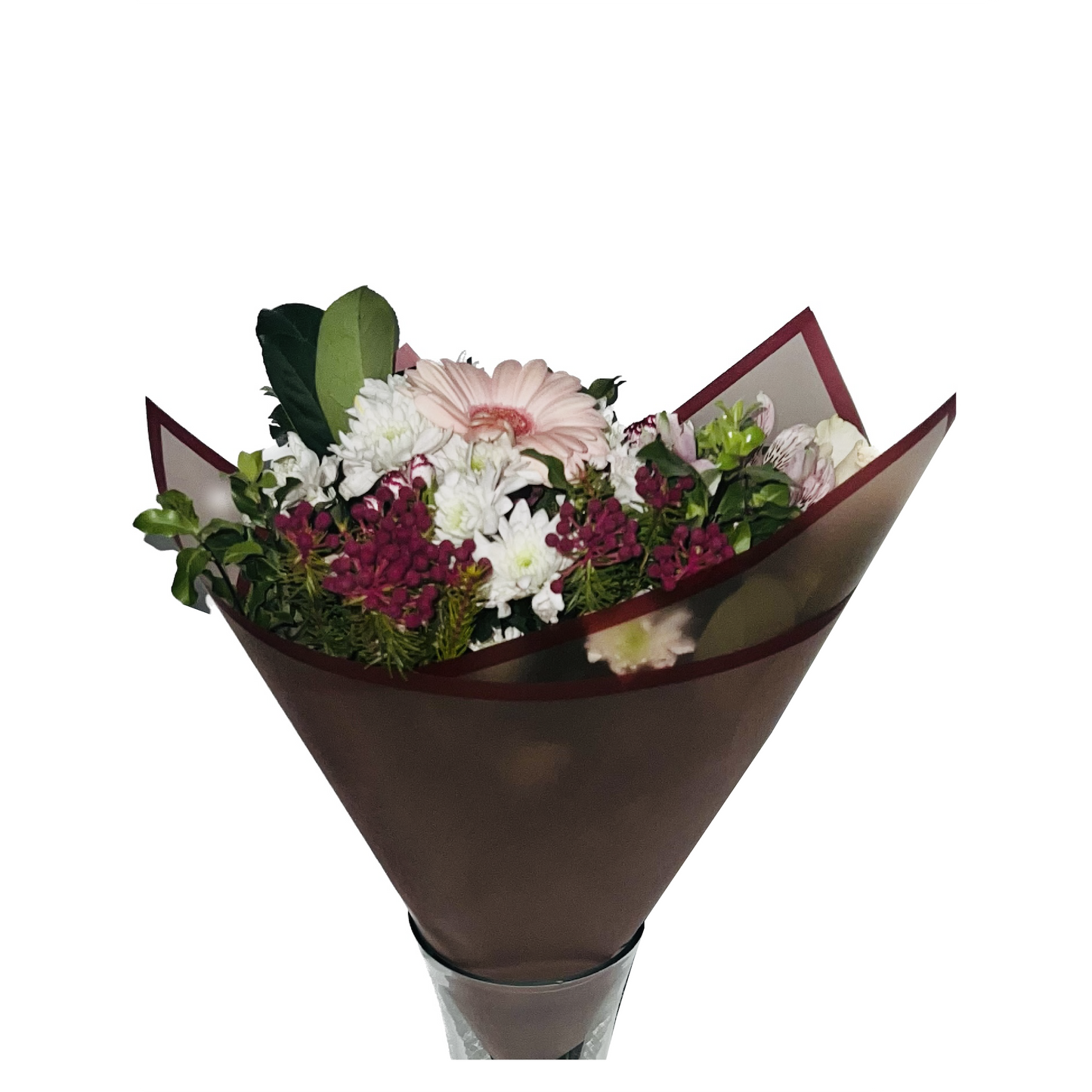 Emballage cellophane pour fleurs : rouge transparent avec bordure rouge (paquet de 20)