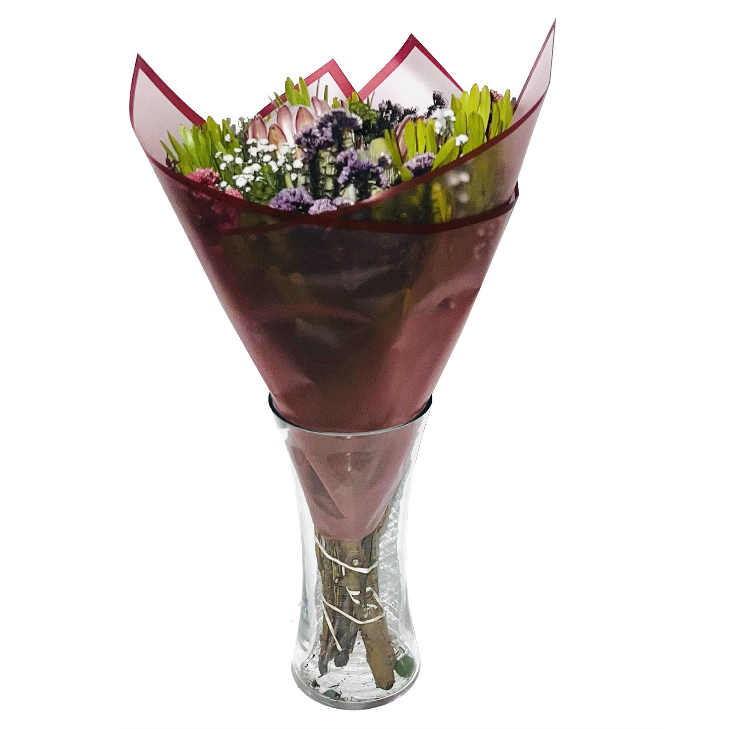 Emballage cellophane pour fleurs : semi-transparent rouge avec bordure rouge (paquet de 20)