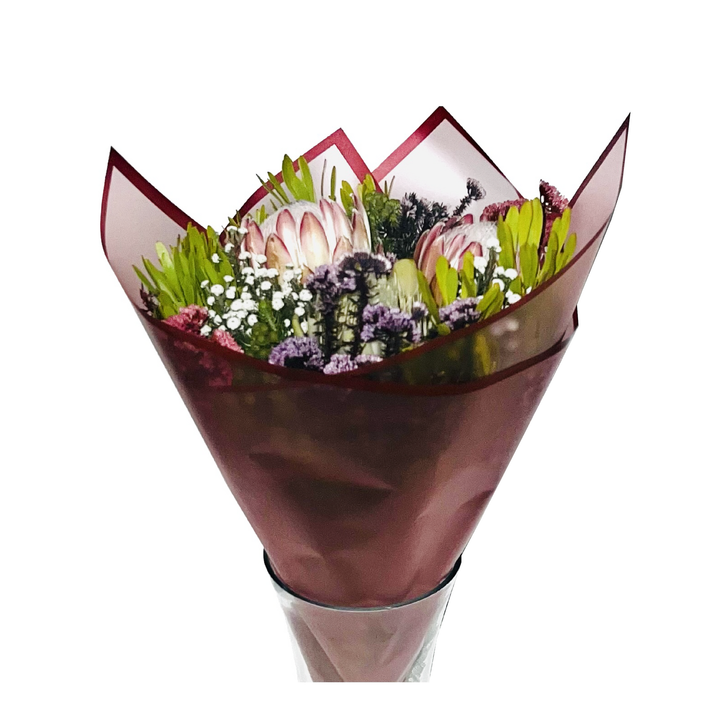 Emballage cellophane pour fleurs : semi-transparent rouge avec bordure rouge (paquet de 20)
