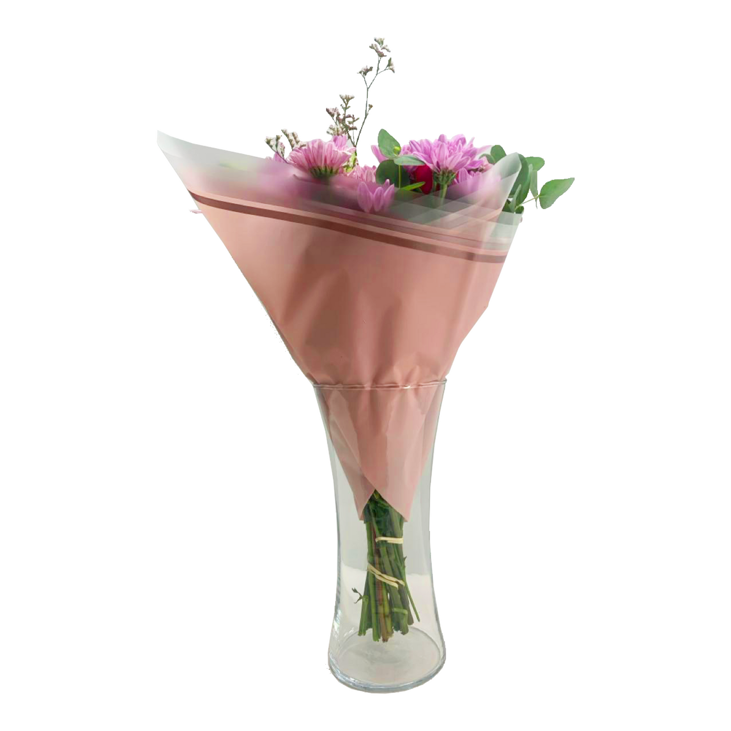 Cellophane Flower Wrap: Transparent Pink With Rose Gold Border (Pack of 20)