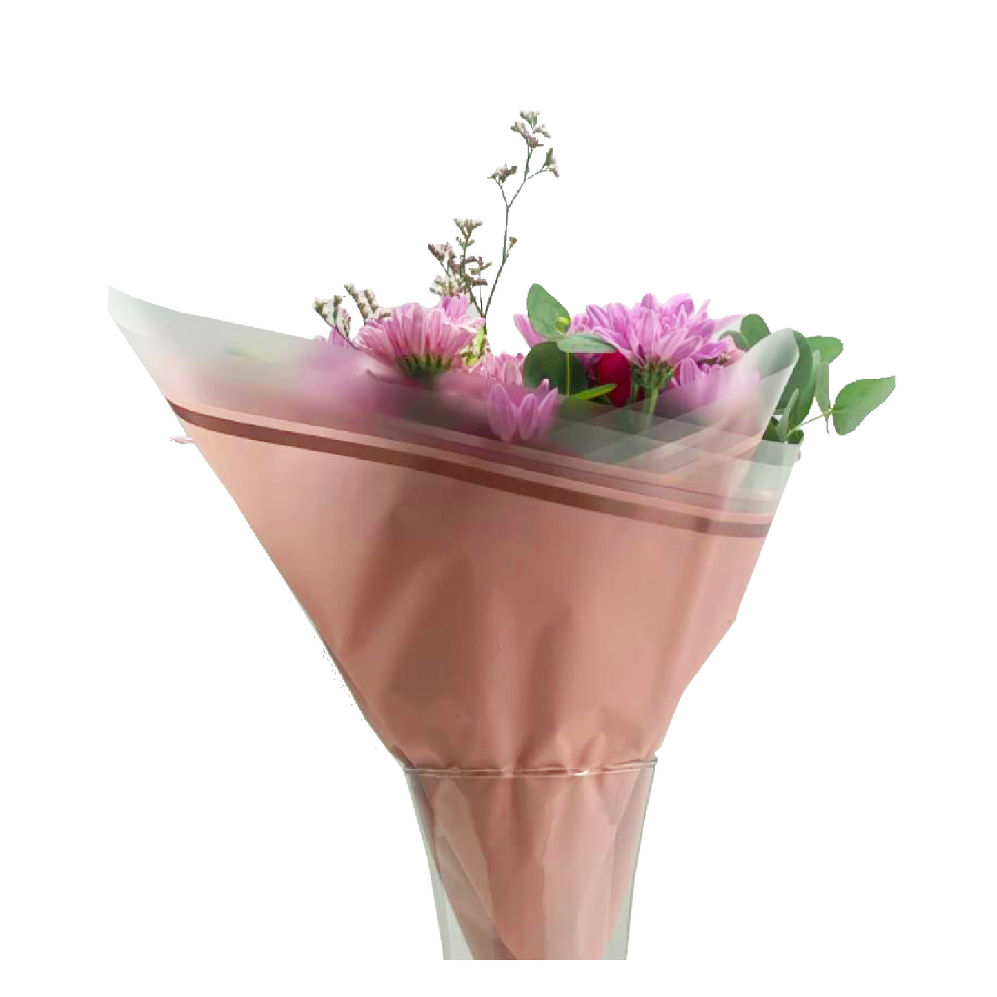 Cellophane Flower Wrap: Transparent Pink With Rose Gold Border (Pack of 20)