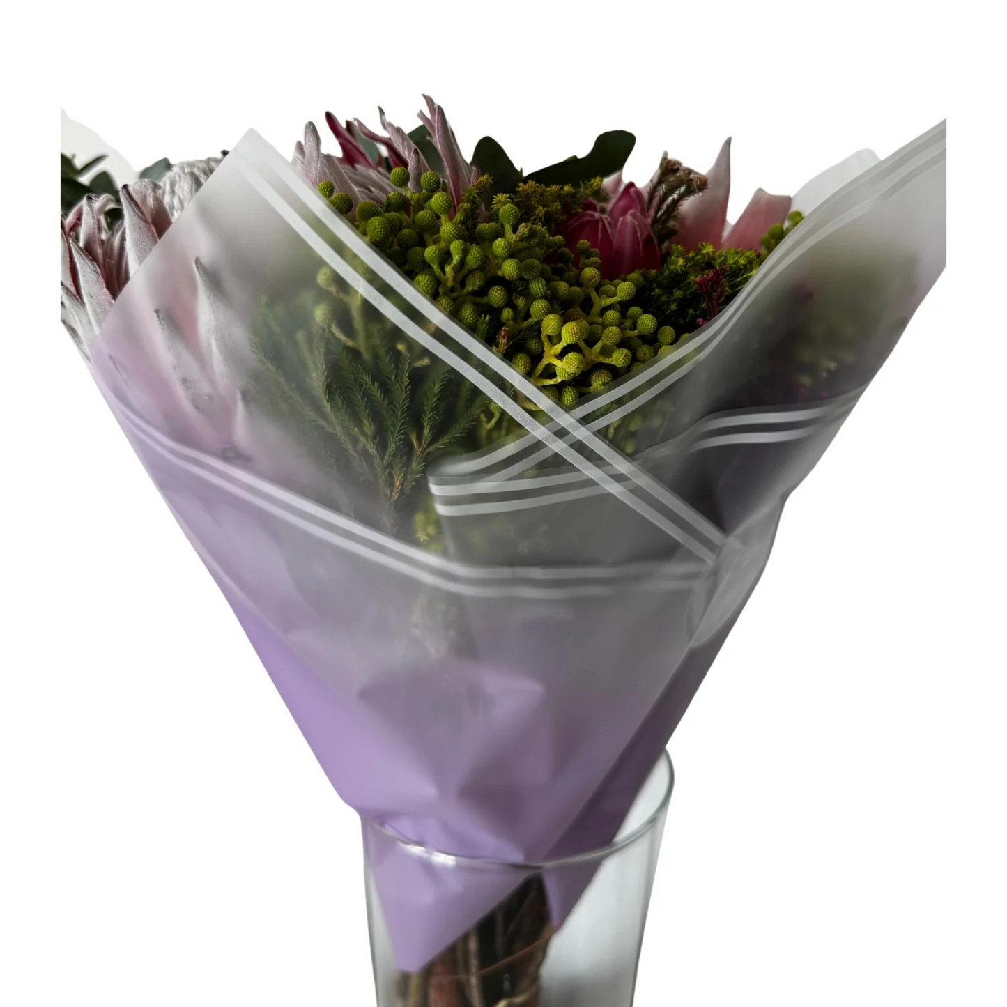Emballage cellophane pour fleurs : violet transparent avec bordure blanche (paquet de 20)