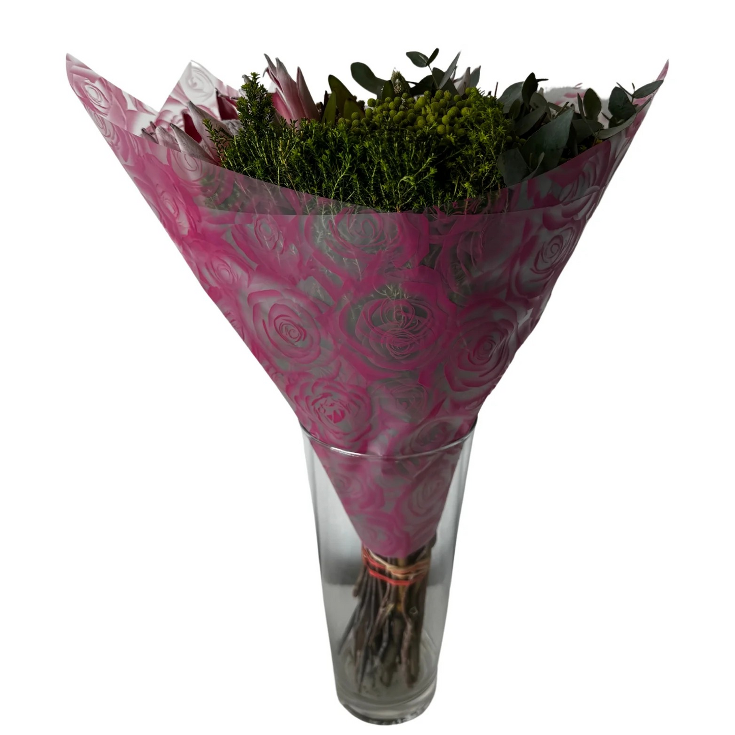 Emballage cellophane pour fleurs : imprimé rose foncé transparent (paquet de 20)