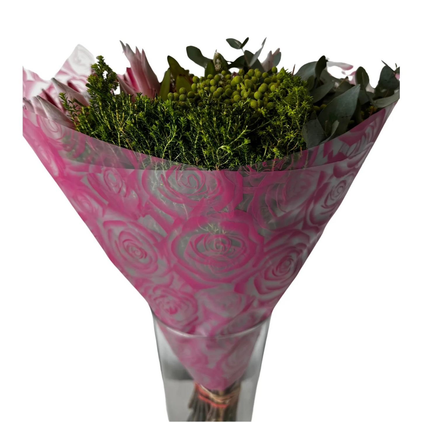 Emballage cellophane pour fleurs : imprimé rose foncé transparent (paquet de 20)