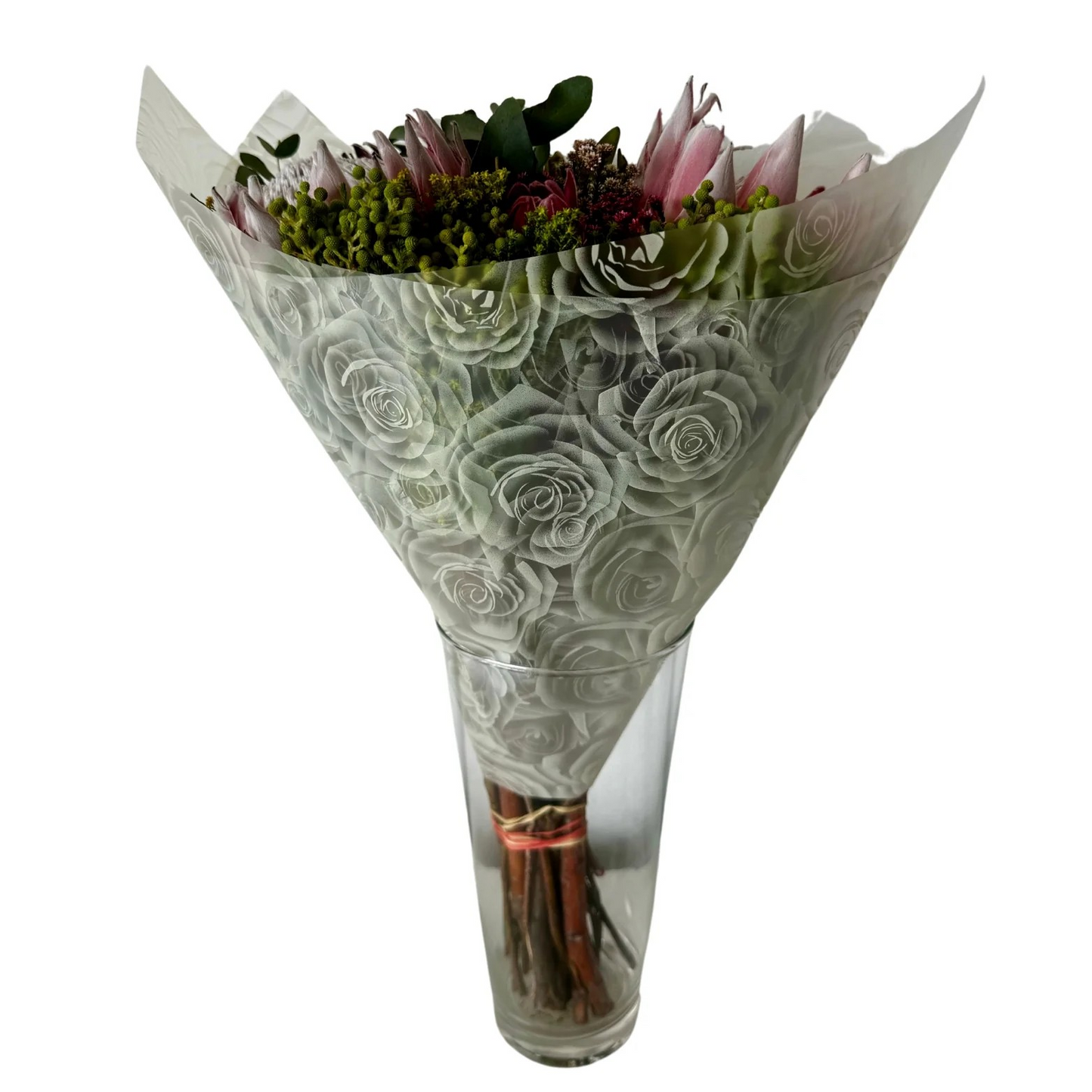 Emballage cellophane pour fleurs : imprimé rose jaune transparent (paquet de 20)