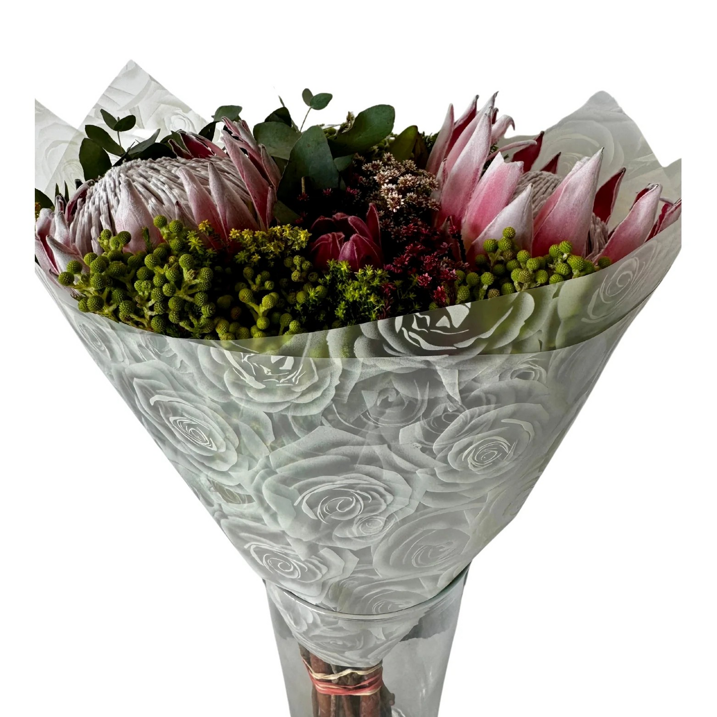 Emballage cellophane pour fleurs : imprimé rose jaune transparent (paquet de 20)