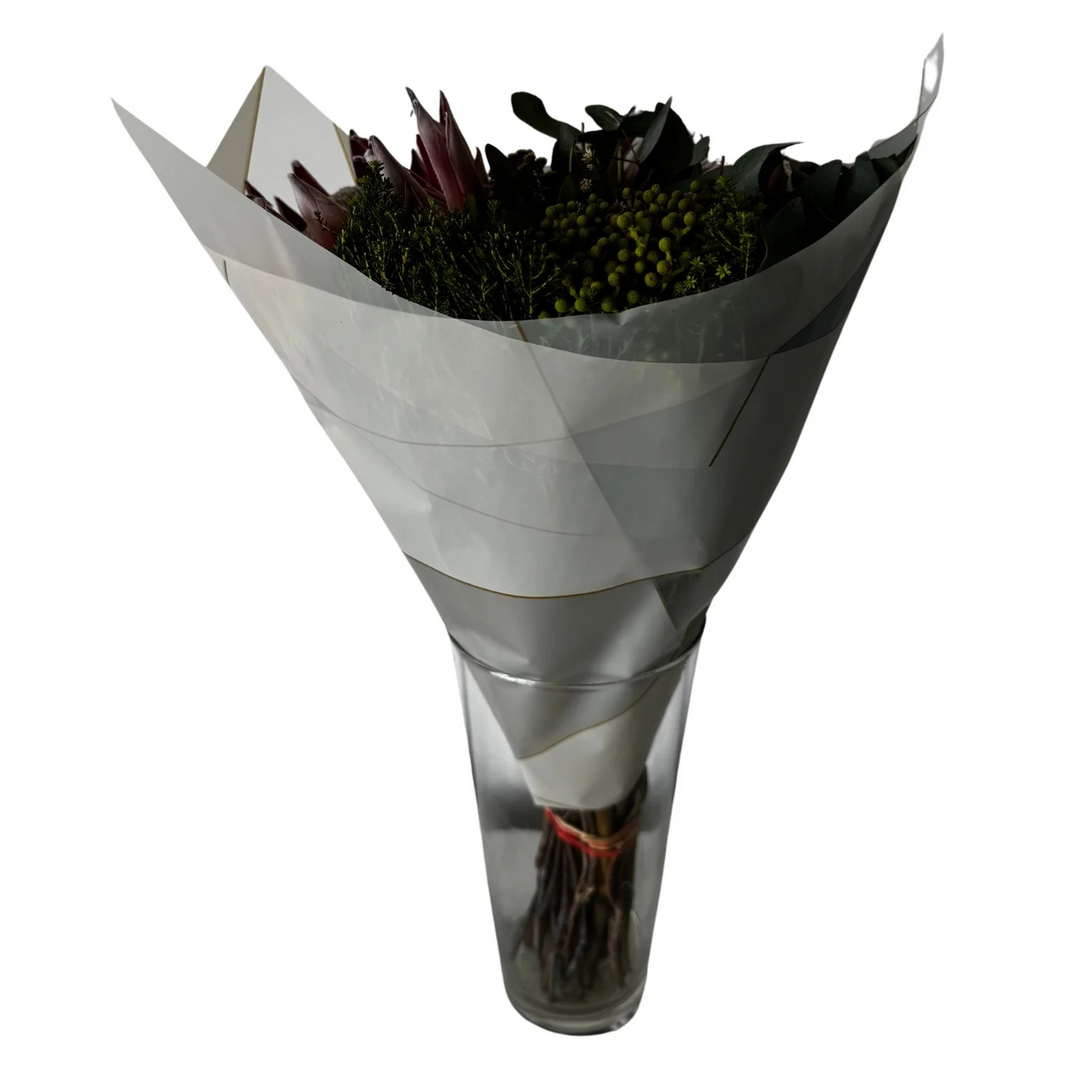 Emballage cellophane pour fleurs : deux tons gris et blanc, bordure dorée (paquet de 20)