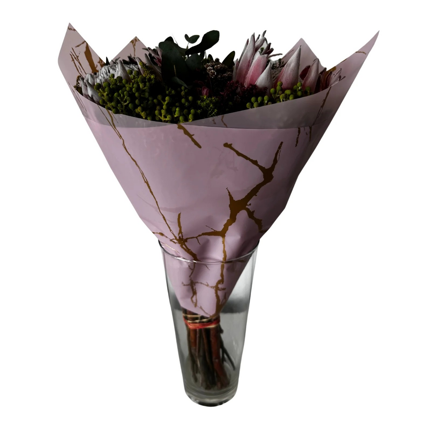 Emballage cellophane pour fleurs : Marbre rose clair et doré (paquet de 20)