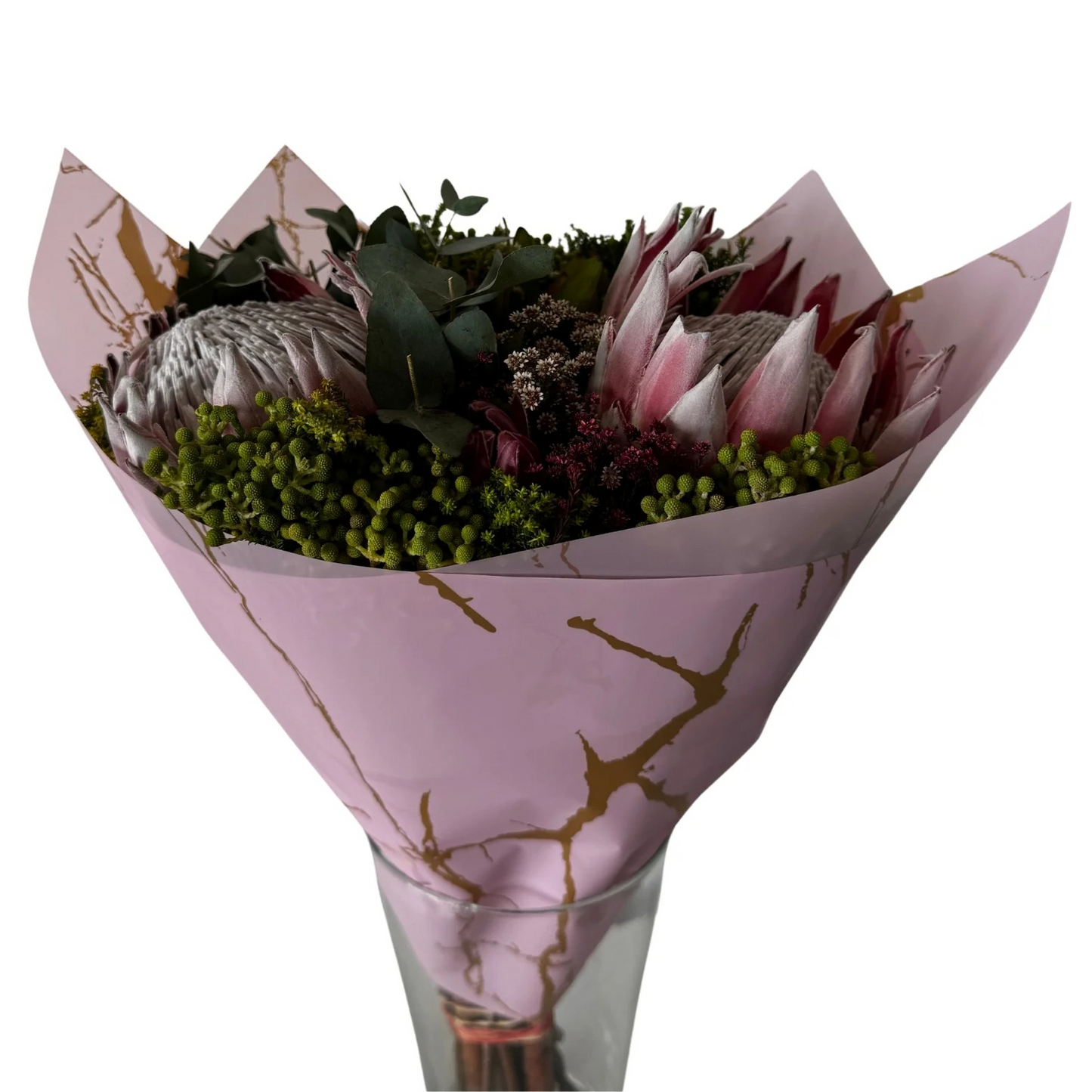 Emballage cellophane pour fleurs : Marbre rose clair et doré (paquet de 20)