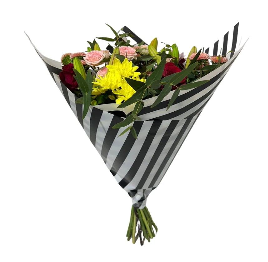 Cellophane Flower Wrap: Transparent Black & White Stripes (Pack of 20)