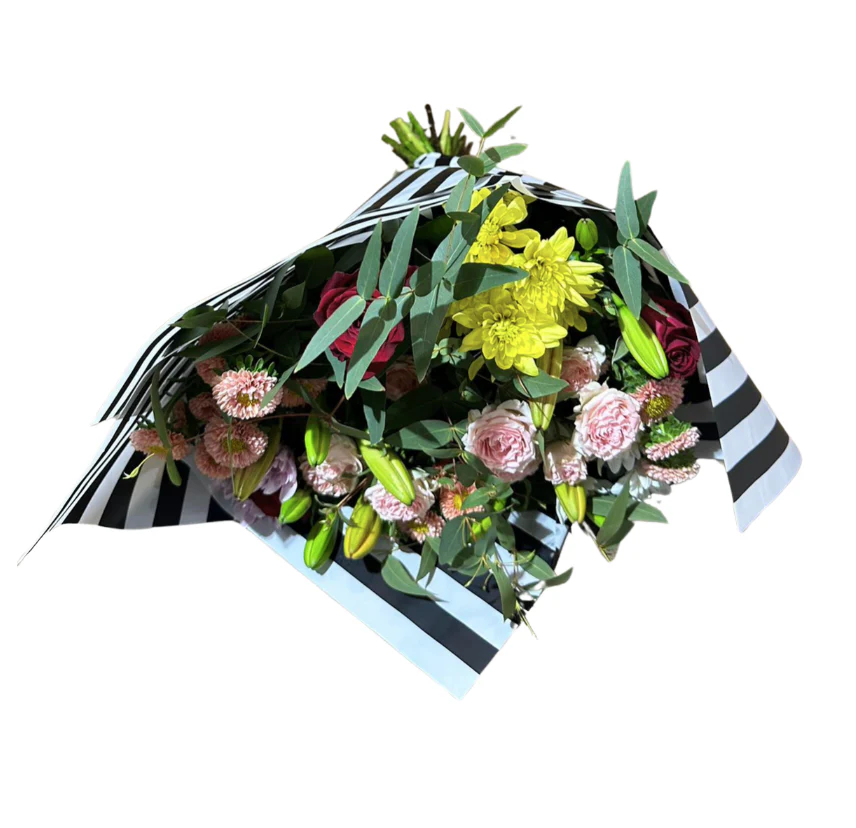 Cellophane Flower Wrap: Transparent Black & White Stripes (Pack of 20)