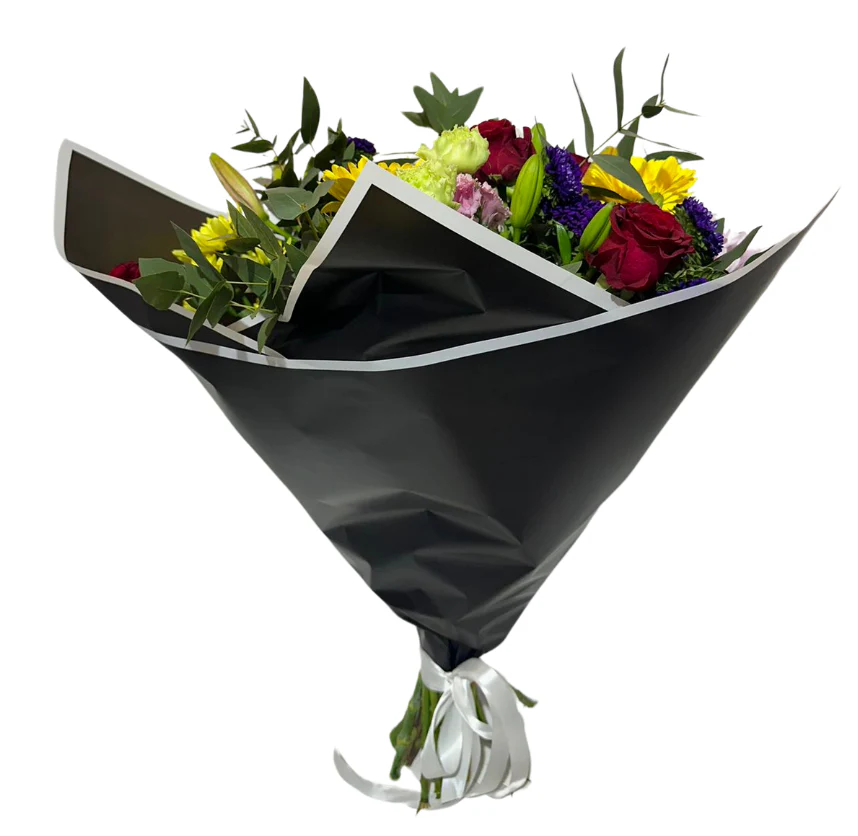 Cellophane Flower Wrap: Solid Black With White Border (Pack of 20)