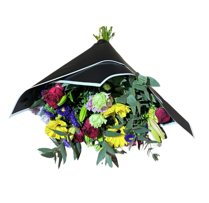 Cellophane Flower Wrap: Solid Black With White Border (Pack of 20)