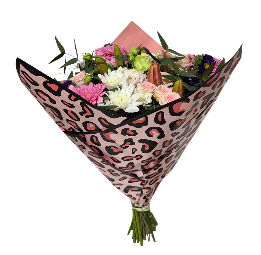 Emballage cellophane pour fleurs : imprimé léopard rose (paquet de 20)