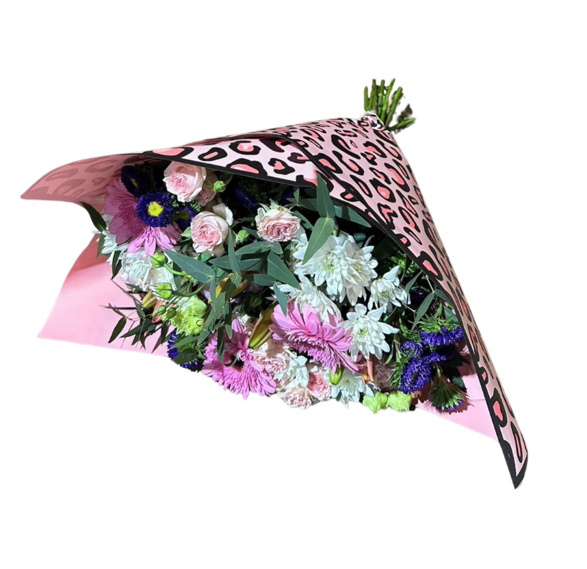 Emballage cellophane pour fleurs : imprimé léopard rose (paquet de 20)