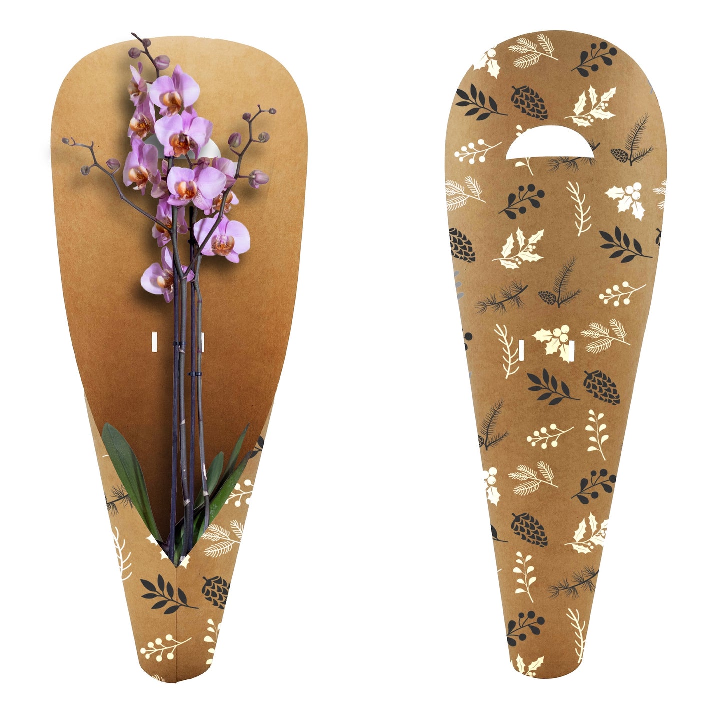 Orchideen-Tragetasche – Tannenzapfen, Schwarzweiß (20er-Pack)