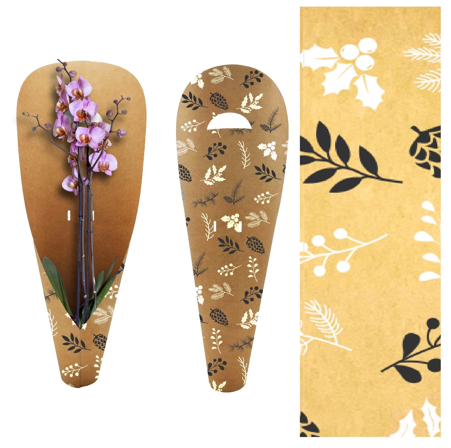 Orchideen-Tragetasche – Tannenzapfen, Schwarzweiß (20er-Pack)