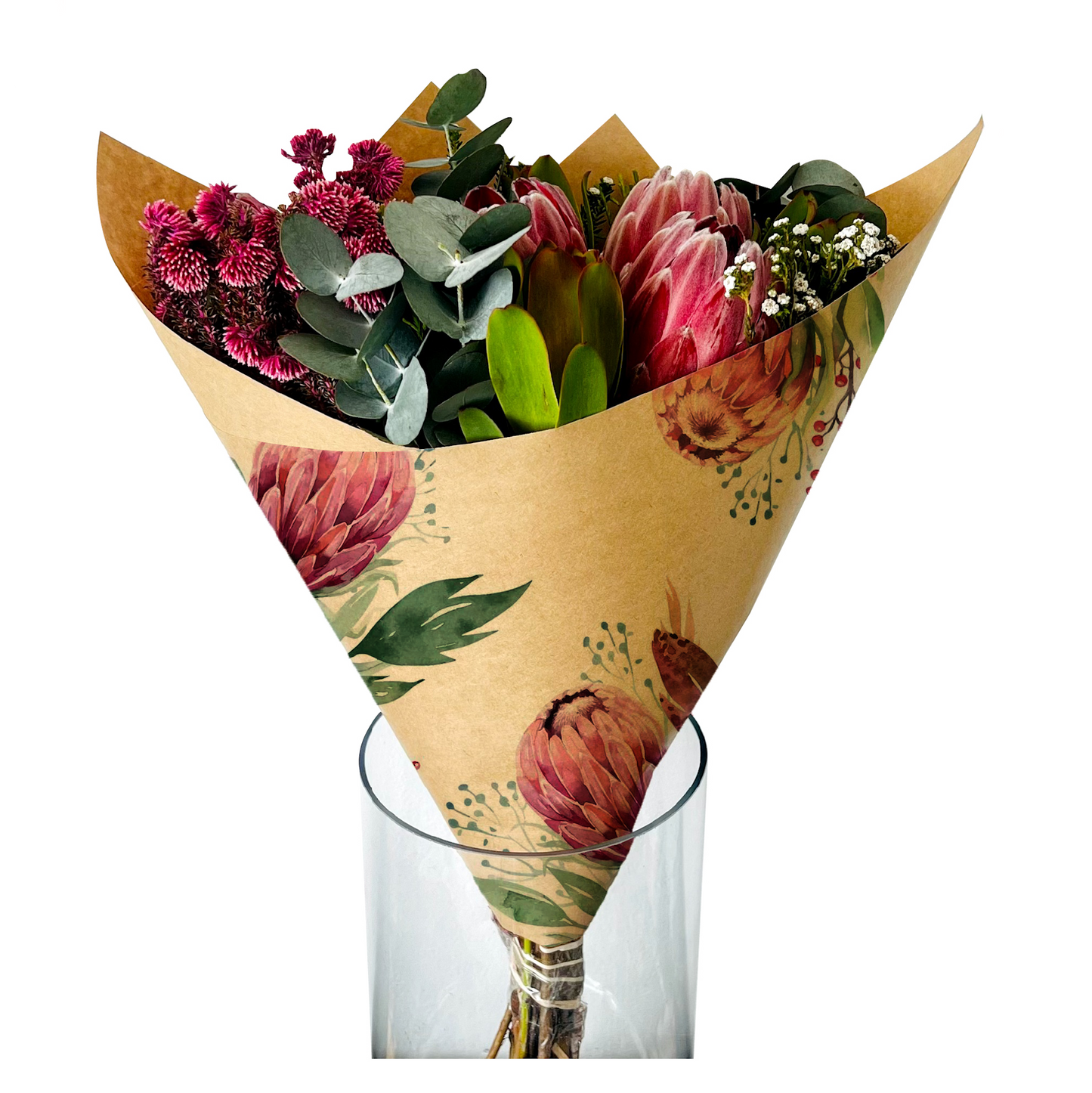 Kraft-Blumenstrauß-Geschenkpapier – Protea (200 Stück)
