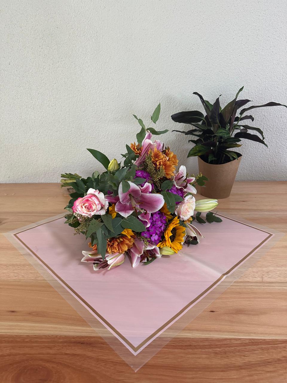 Cellophane Flower Wrap: Transparent Pink With Rose Gold Border (Pack of 20)
