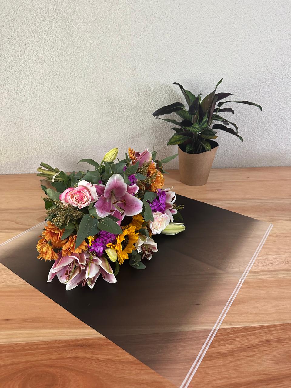 Emballage cellophane pour fleurs : noir transparent avec bordure blanche (paquet de 20)