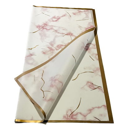 Emballage cellophane pour fleurs : Marbre rose et doré avec bordure dorée (paquet de 20)